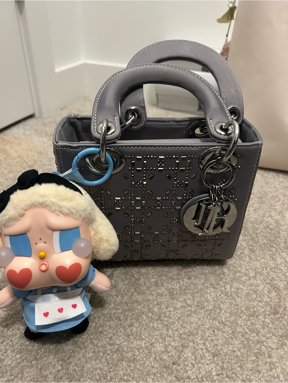Dior Gray Studded Mini Top-Handle Bag